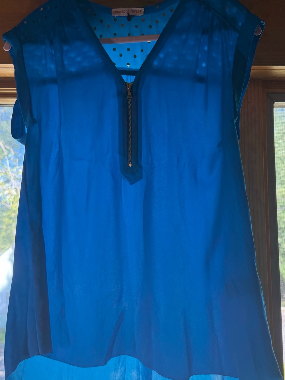 Rebecca Taylor Cobalt Blue Sheer Zip-Front Blouse Medium